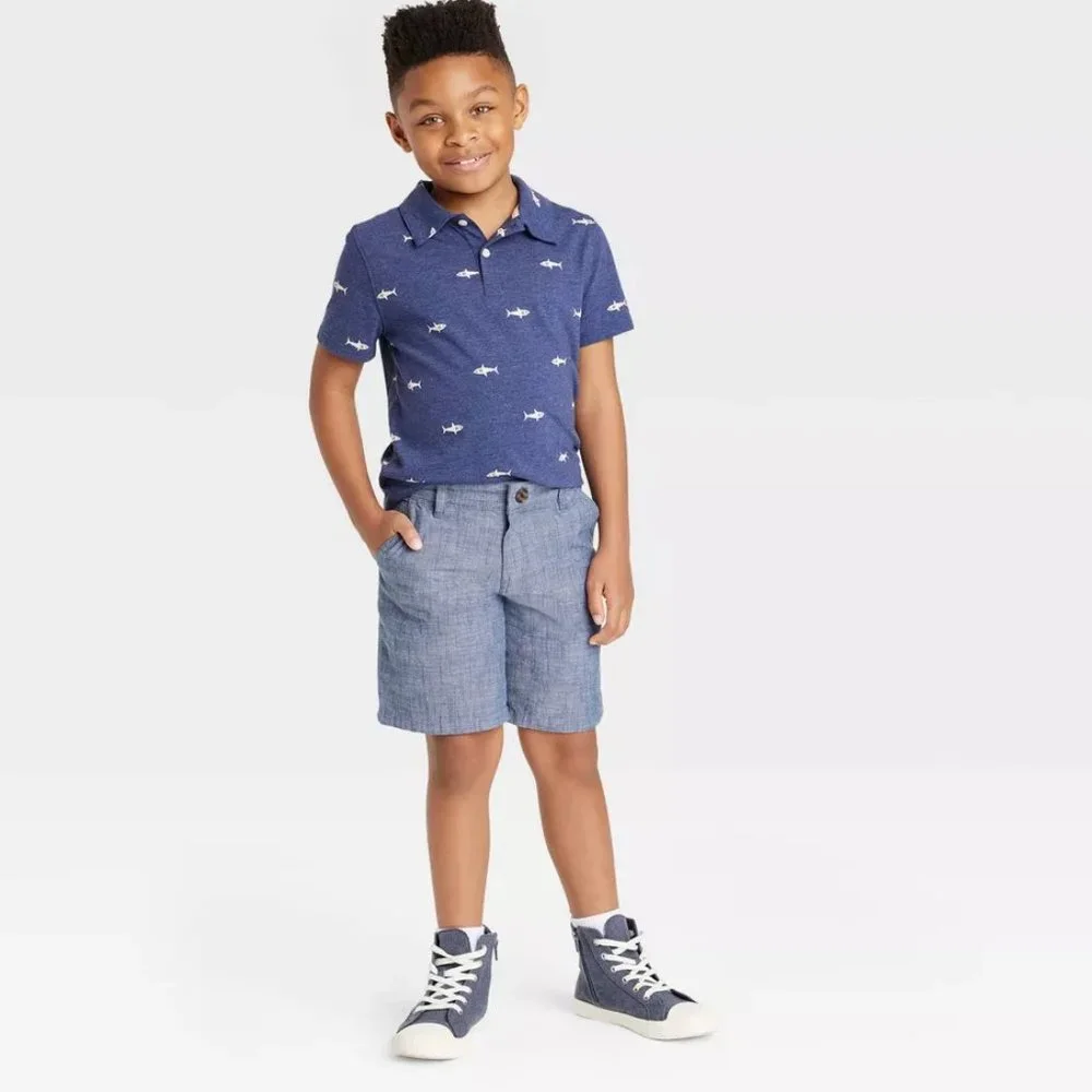 Cat & Jack - Boys' Flat Front 'Above The Knee' Chambray Shorts Size 7